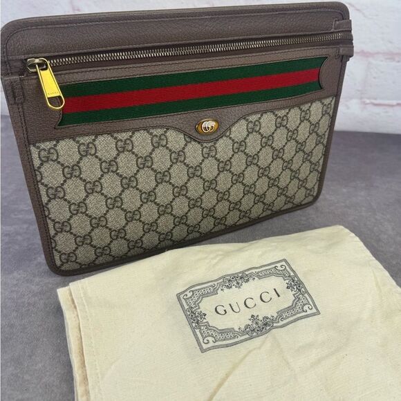 Rare Gucci Ophidia Web Khaki Clutch Bag - Picture 14 of 15